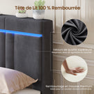 AOGLLATI  140x200Lit double  avec nombreux espaces de rangement éclairage LED port USB et multiprise avec tête de lit rembourrée