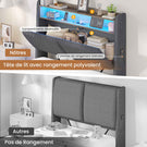 AOGLLATI Lit de 90 × 200 équipé d'un éclairage LED et de plusieurs prises électriques avec une tête de lit rembourrée et des espaces de rangement dissimulés lit d'enfant en velours côtelé blanc