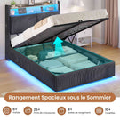 AOGLLATI Lit de 90 × 200 équipé d'un éclairage LED et de plusieurs prises électriques avec une tête de lit rembourrée et des espaces de rangement dissimulés lit d'enfant en velours côtelé blanc