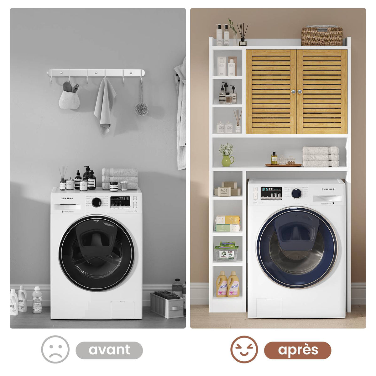 AOGLLATI Meuble Machine à Laver Meuble Toilettes WC Rangement avec 7 Compartiments Armoire de Salle de Bain avec Étagères réglables 173×82×20 cm