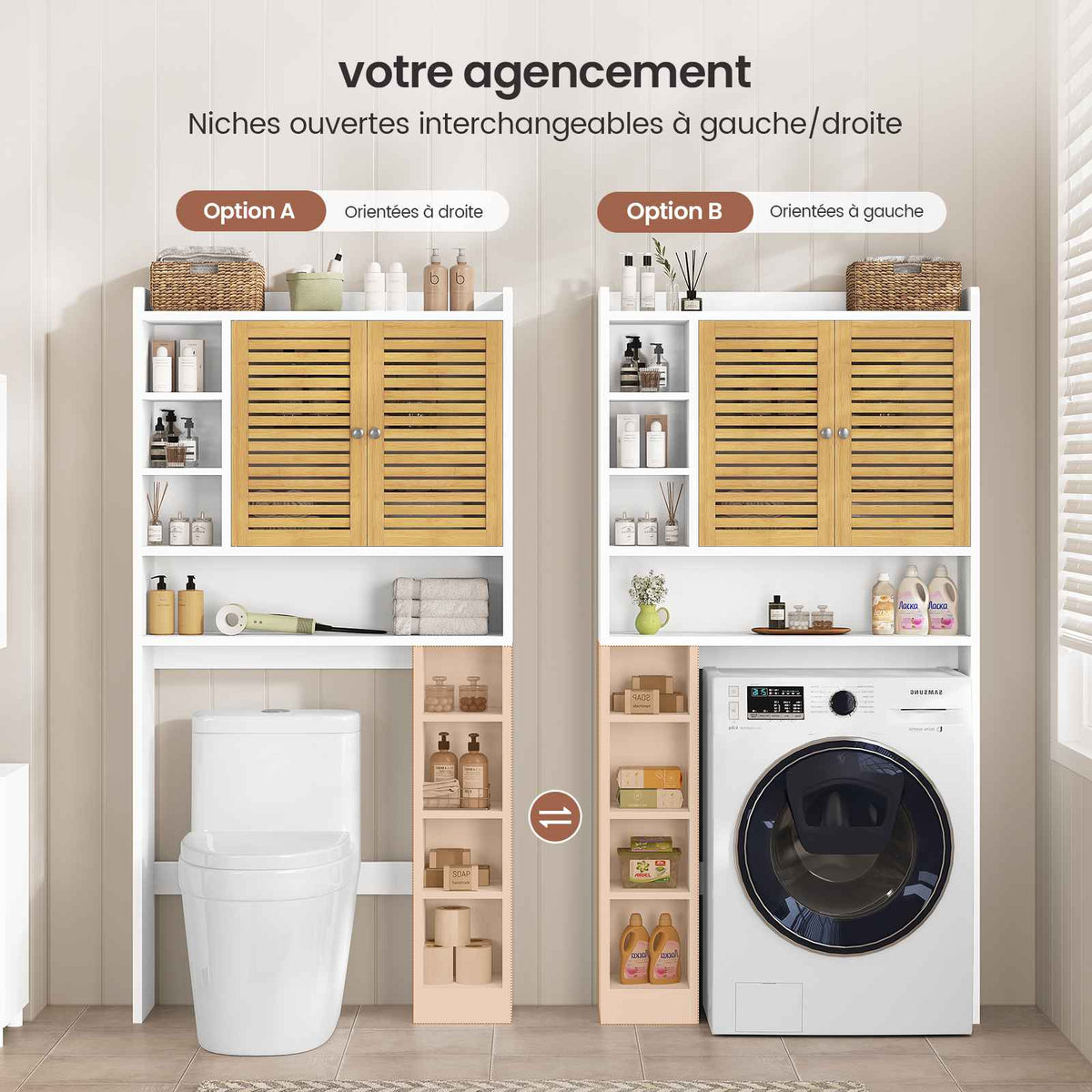 AOGLLATI Meuble Machine à Laver Meuble Toilettes WC Rangement avec 7 Compartiments Armoire de Salle de Bain avec Étagères réglables 173×82×20 cm
