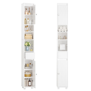 AOGLLATI Meuble de salle de bains meuble de rangement avec étagères réglables équipé de tiroirs et d'un porte-papier toilette amovible blanc 20 x 20 x 180 cm
