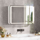 AOGLLATI Armoire de salle de bains murale avec éclairage LED et prise électrique 3 étagères réglables 16 x 80 x 60 cm blanche