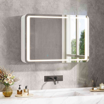 AOGLLATI Armoire de salle de bains murale avec éclairage LED et prise électrique 3 étagères réglables 16 x 80 x 60 cm blanche