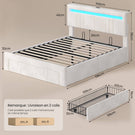 AOGLLATI  Lit avec rangement équipé d'un éclairage LED d'un port USB et d'un grand tiroir  tête de lit réglable sur deux hauteurs (beige 140 x 190 cm)
