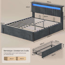 AOGLLATI  Lit avec rangement équipé d'un éclairage LED d'un port USB et d'un grand tiroir  tête de lit réglable sur deux hauteurs  160 x 200 cm