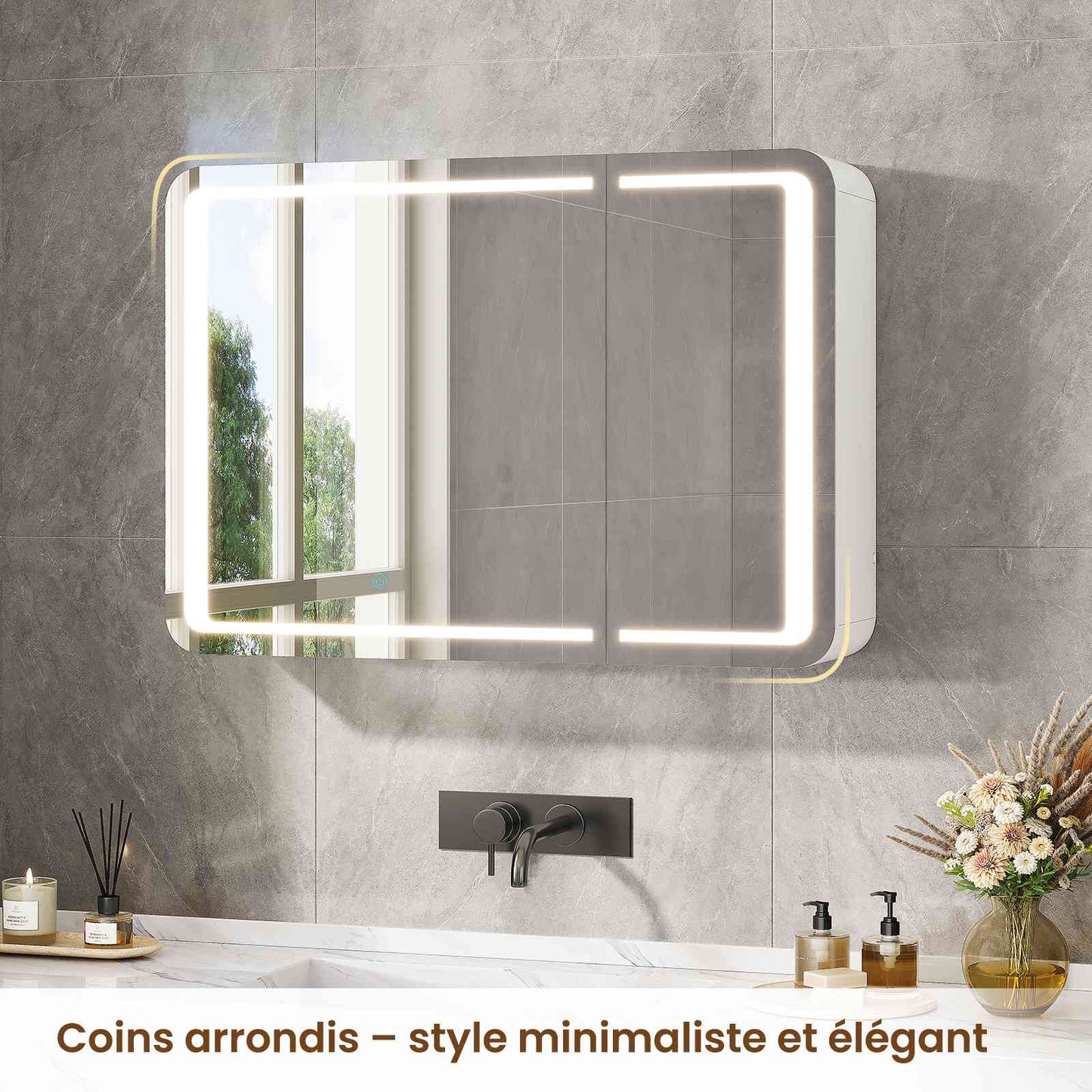 AOGLLATI Armoire de salle de bains murale avec éclairage LED et prise électrique 3 étagères réglables 16 x 80 x 60 cm blanche