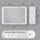 AOGLLATI Armoire de salle de bains murale avec éclairage LED et prise électrique 3 étagères réglables 16 x 80 x 60 cm blanche