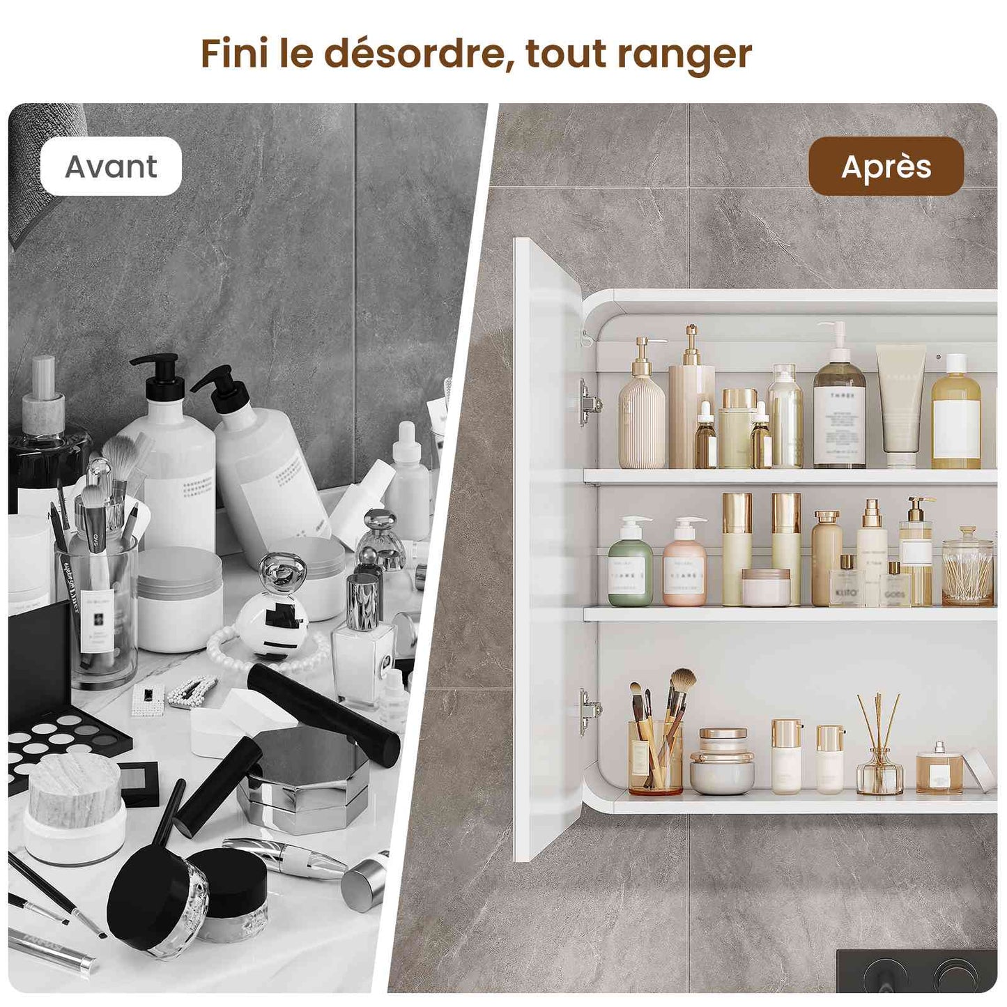 AOGLLATI Armoire de salle de bains murale avec éclairage LED et prise électrique 3 étagères réglables 16 x 80 x 60 cm blanche