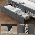 AOGLLATI  Lit avec rangement équipé d'un éclairage LED d'un port USB et d'un grand tiroir  tête de lit réglable sur deux hauteurs  160 x 200 cm