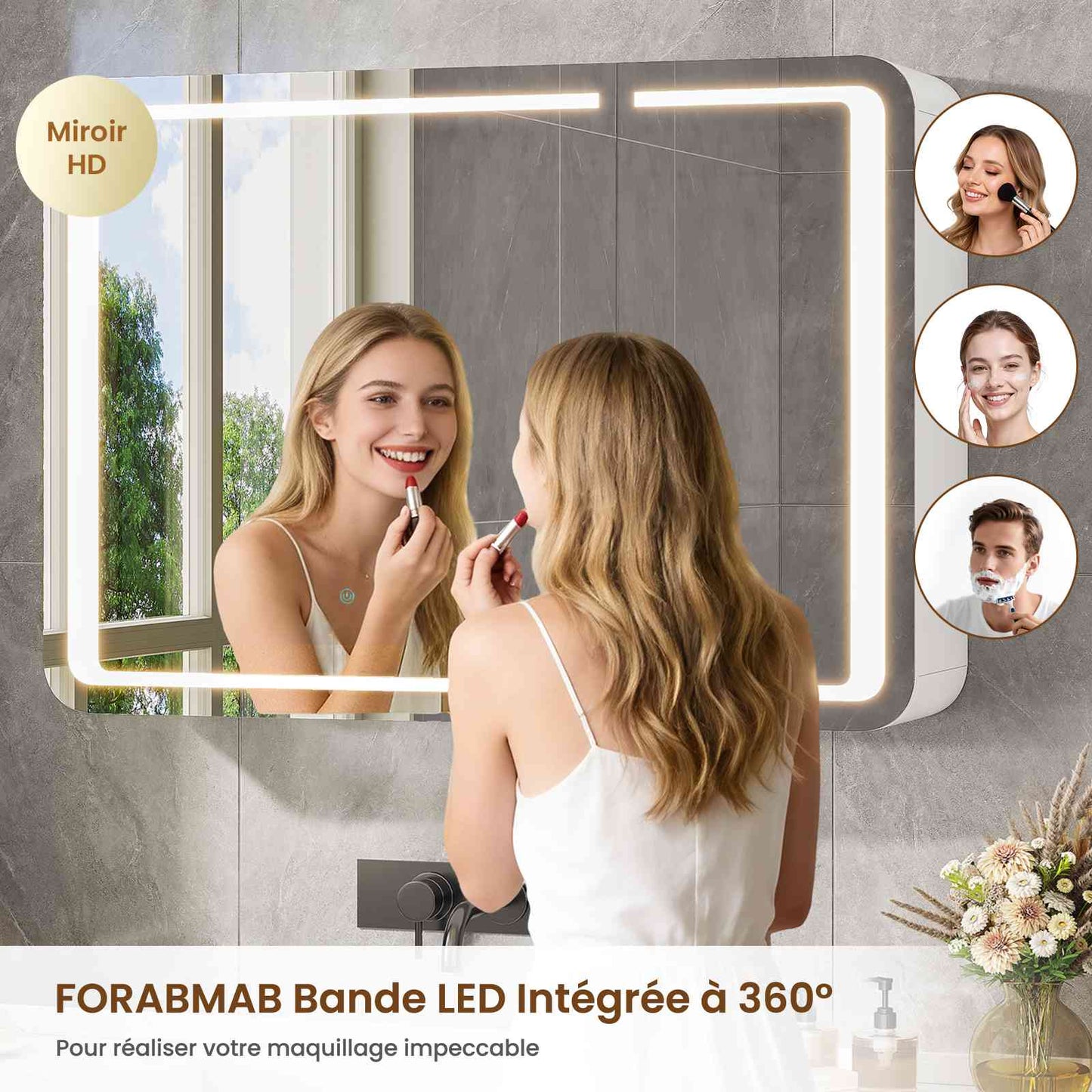 AOGLLATI Armoire de salle de bains murale avec éclairage LED et prise électrique 3 étagères réglables 16 x 80 x 60 cm blanche