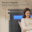 AOGLLATI  Lit avec rangement équipé d'un éclairage LED d'un port USB et d'un grand tiroir  tête de lit réglable sur deux hauteurs  160 x 200 cm