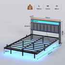 AOGLLATI  AOGLLATI 140 x 190 sommier avec éclairage LED multiprise tête de lit avec rangement structure métallique lit double surélevé