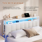 AOGLLATI  AOGLLATI 140 x 190 sommier avec éclairage LED multiprise tête de lit avec rangement structure métallique lit double surélevé