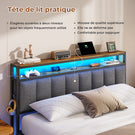 AOGLLATI  AOGLLATI 140 x 190 sommier avec éclairage LED multiprise tête de lit avec rangement structure métallique lit double surélevé