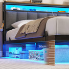 AOGLLATI  AOGLLATI 140 x 190 sommier avec éclairage LED multiprise tête de lit avec rangement structure métallique lit double surélevé