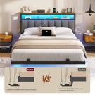 AOGLLATI  AOGLLATI 140 x 190 sommier avec éclairage LED multiprise tête de lit avec rangement structure métallique lit double surélevé
