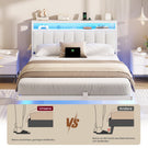 AOGLLATI  AOGLLATI 140 x 190 sommier avec éclairage LED multiprise tête de lit avec rangement structure métallique lit double surélevé