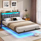 AOGLLATI  AOGLLATI 140 x 190 sommier avec éclairage LED multiprise tête de lit avec rangement structure métallique lit double surélevé