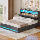 AOGLLATI Lit AOGLLATI 140 × 190 avec rangements équipé d'un éclairage LED et de ports USB tête de lit rembourrée avec compartiments de rangement séparés lit double à réglage hydraulique