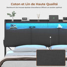 AOGLLATI Lit AOGLLATI 140 × 190 avec rangements équipé d'un éclairage LED et de ports USB tête de lit rembourrée avec compartiments de rangement séparés lit double à réglage hydraulique
