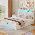 AOGLLATI Lit AOGLLATI 140 × 190 avec rangements équipé d'un éclairage LED et de ports USB tête de lit rembourrée avec compartiments de rangement séparés Velours Teddy Beige