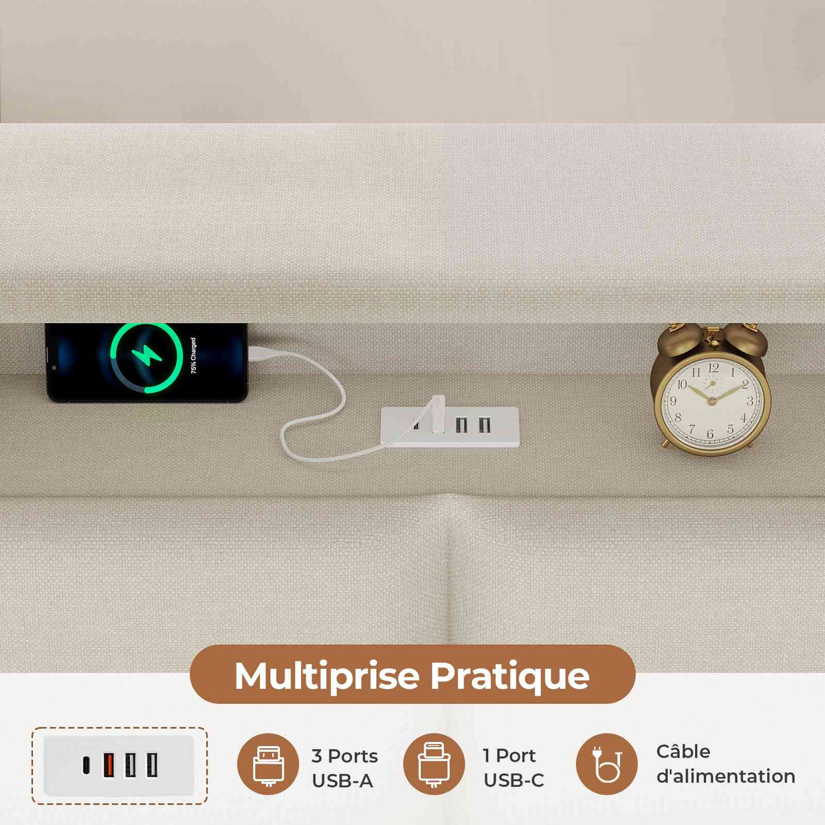 AOGLLATI Canapé-lit 140 x 200 avec rangement équipé d'un éclairage LED et de ports USB à système hydraulique avec tête de lit rembourrée et espace de rangement