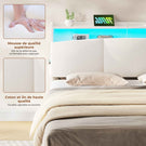 AOGLLATI Lit AOGLLATI 140 × 190 avec rangements équipé d'un éclairage LED et de ports USB tête de lit rembourrée avec compartiments de rangement séparés lit double à réglage hydraulique