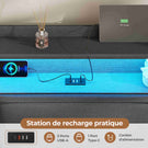 AOGLLATI Lit AOGLLATI 140 × 190 avec rangements équipé d'un éclairage LED et de ports USB tête de lit rembourrée avec compartiments de rangement séparés lit double à réglage hydraulique