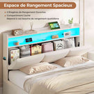 AOGLLATI Lit AOGLLATI 140 × 190 avec rangements équipé d'un éclairage LED et de ports USB tête de lit rembourrée avec compartiments de rangement séparés lit double à réglage hydraulique