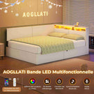 AOGLLATI Canapé-lit 140 x 200 avec rangement équipé d'un éclairage LED et de ports USB à système hydraulique avec tête de lit rembourrée et espace de rangement