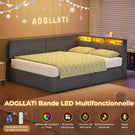 AOGLLATI Canapé-lit 140 x 200 avec rangement équipé d'un éclairage LED et de ports USB à système hydraulique avec tête de lit rembourrée et espace de rangement