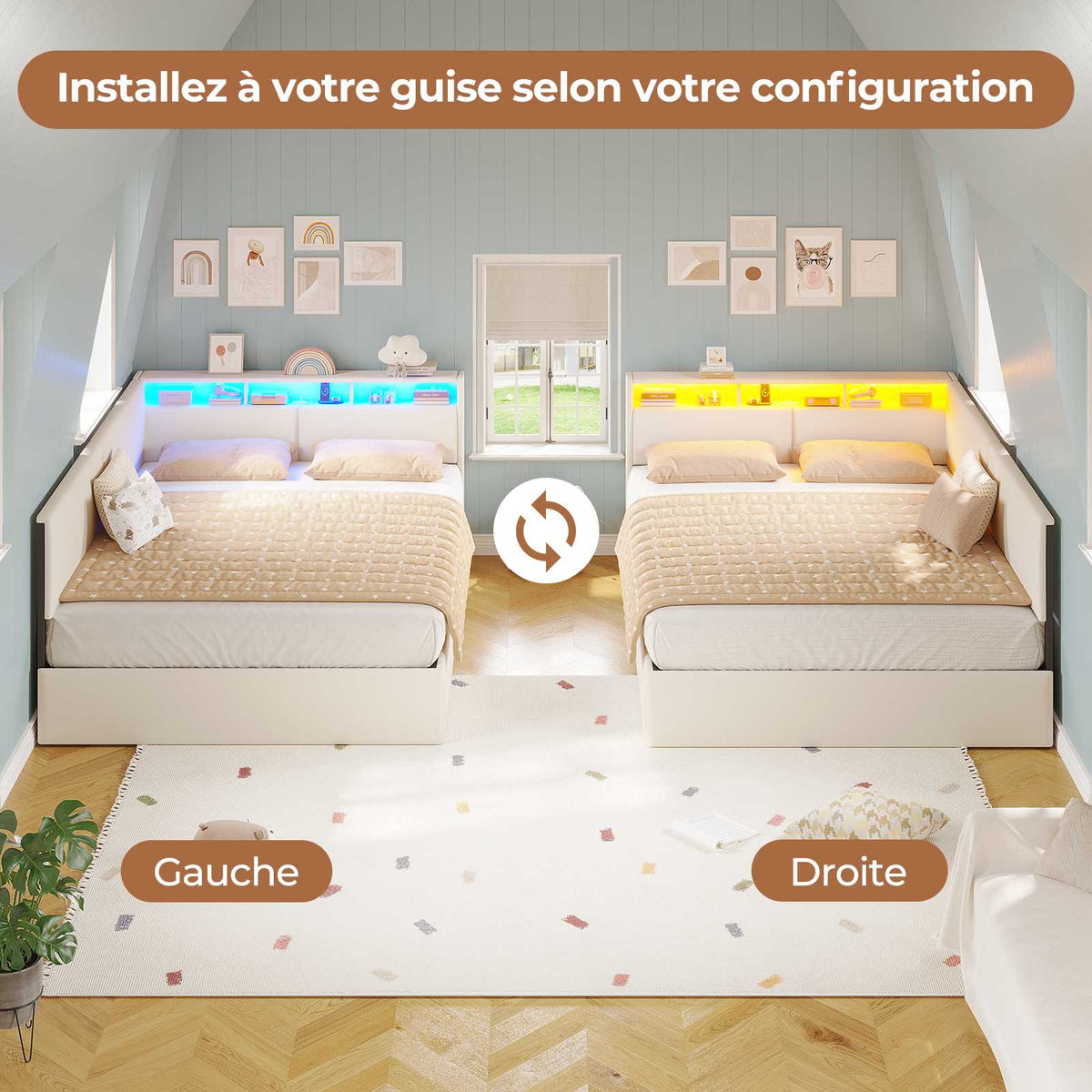AOGLLATI Canapé-lit 140 x 200 avec rangement équipé d'un éclairage LED et de ports USB à système hydraulique avec tête de lit rembourrée et espace de rangement