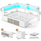 Canapé-lit AOGLLATI à dossier rabattable avec éclairage LED et multiprise lit 140 x 190 avec sommier métallique 3 compartiments de rangement ouverts et 6 tiroirs