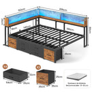 Canapé-lit AOGLLATI à dossier rabattable avec éclairage LED et multiprise lit 140 x 190 avec sommier métallique 3 compartiments de rangement ouverts et 6 tiroirs