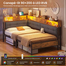 Canapé-lit pliant AOGLLATI 90 x 200 avec multiprise et éclairage LED canapé-lit rembourré doté de 6 compartiments de rangement et d'un espace de rangement sous le lit