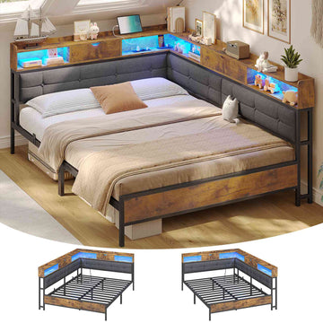 Canapé-lit pliant AOGLLATI 140 x 200 avec multiprise et éclairage LED canapé-lit rembourré doté de 6 compartiments de rangement et d'un espace de rangement sous le lit