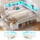 Canapé-lit AOGLLATI à dossier rabattable avec éclairage LED et multiprise lit 140 x 190 avec sommier métallique 3 compartiments de rangement ouverts et 6 tiroirs