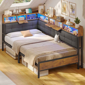 Canapé-lit pliant AOGLLATI 90 x 200 avec multiprise et éclairage LED canapé-lit rembourré doté de 6 compartiments de rangement et d'un espace de rangement sous le lit