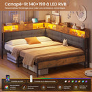 Canapé-lit pliant AOGLLATI 140 x 190 avec multiprise et éclairage LED canapé-lit rembourré doté de 6 compartiments de rangement et d'un espace de rangement sous le lit