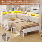 Canapé-lit pliant AOGLLATI 90 x 200 avec multiprise et éclairage LED canapé-lit rembourré doté de 6 compartiments de rangement et d'un espace de rangement sous le lit