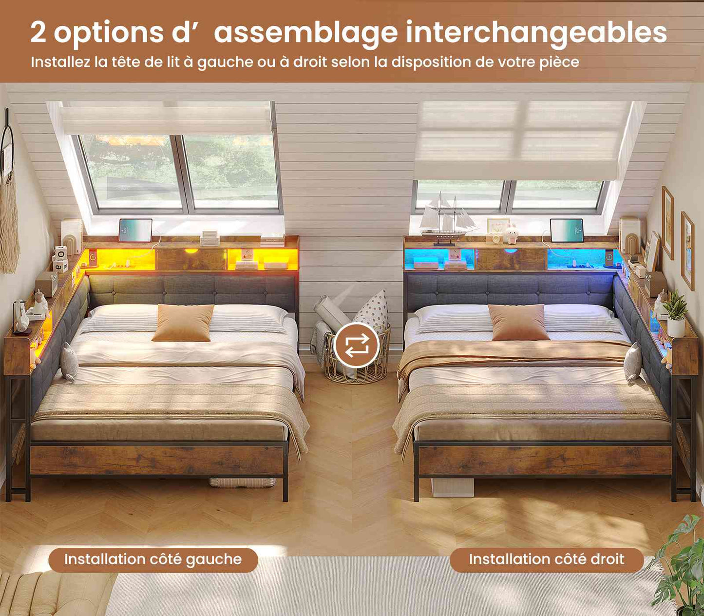 Canapé-lit pliant AOGLLATI 140 x 190 avec multiprise et éclairage LED canapé-lit rembourré doté de 6 compartiments de rangement et d'un espace de rangement sous le lit