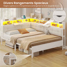Canapé-lit pliant AOGLLATI 140 x 190 avec multiprise et éclairage LED canapé-lit rembourré doté de 6 compartiments de rangement et d'un espace de rangement sous le lit