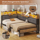 Canapé-lit pliant AOGLLATI 90 x 200 avec multiprise et éclairage LED canapé-lit rembourré doté de 6 compartiments de rangement et d'un espace de rangement sous le lit