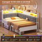 Canapé-lit pliant AOGLLATI 90 x 200 avec multiprise et éclairage LED canapé-lit rembourré doté de 6 compartiments de rangement et d'un espace de rangement sous le lit