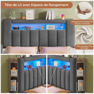 Lit AOGLLATI 140 x 190 à LED avec multiprise et 4 grands tiroirs tête de lit rembourrée et espace de rangement sous le lit