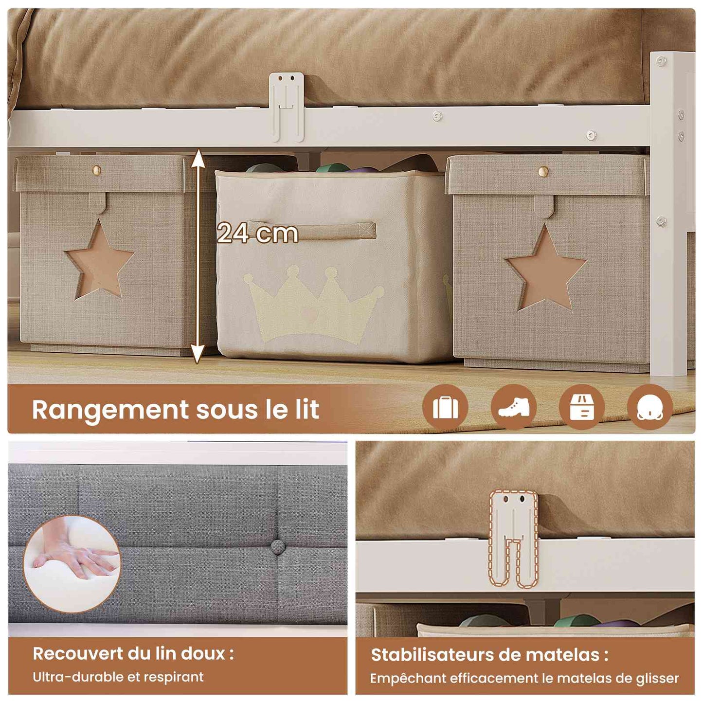 Canapé-lit pliant AOGLLATI 90 x 200 avec multiprise et éclairage LED canapé-lit rembourré doté de 6 compartiments de rangement et d'un espace de rangement sous le lit