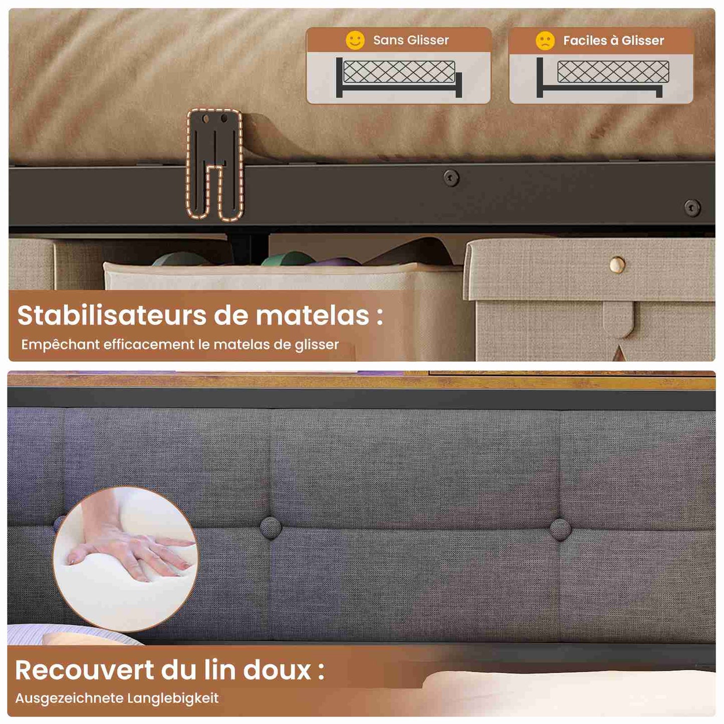 Canapé-lit pliant AOGLLATI 90 x 200 avec multiprise et éclairage LED canapé-lit rembourré doté de 6 compartiments de rangement et d'un espace de rangement sous le lit