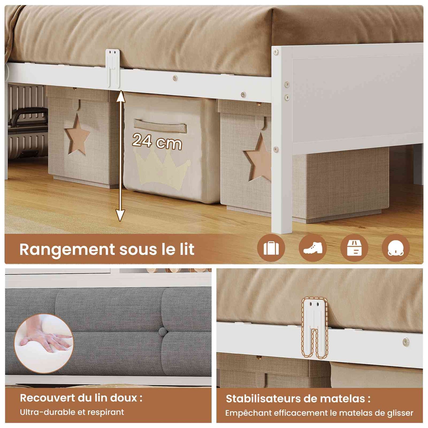 Canapé-lit pliant AOGLLATI 140 x 200 avec multiprise et éclairage LED canapé-lit rembourré doté de 6 compartiments de rangement et d'un espace de rangement sous le lit