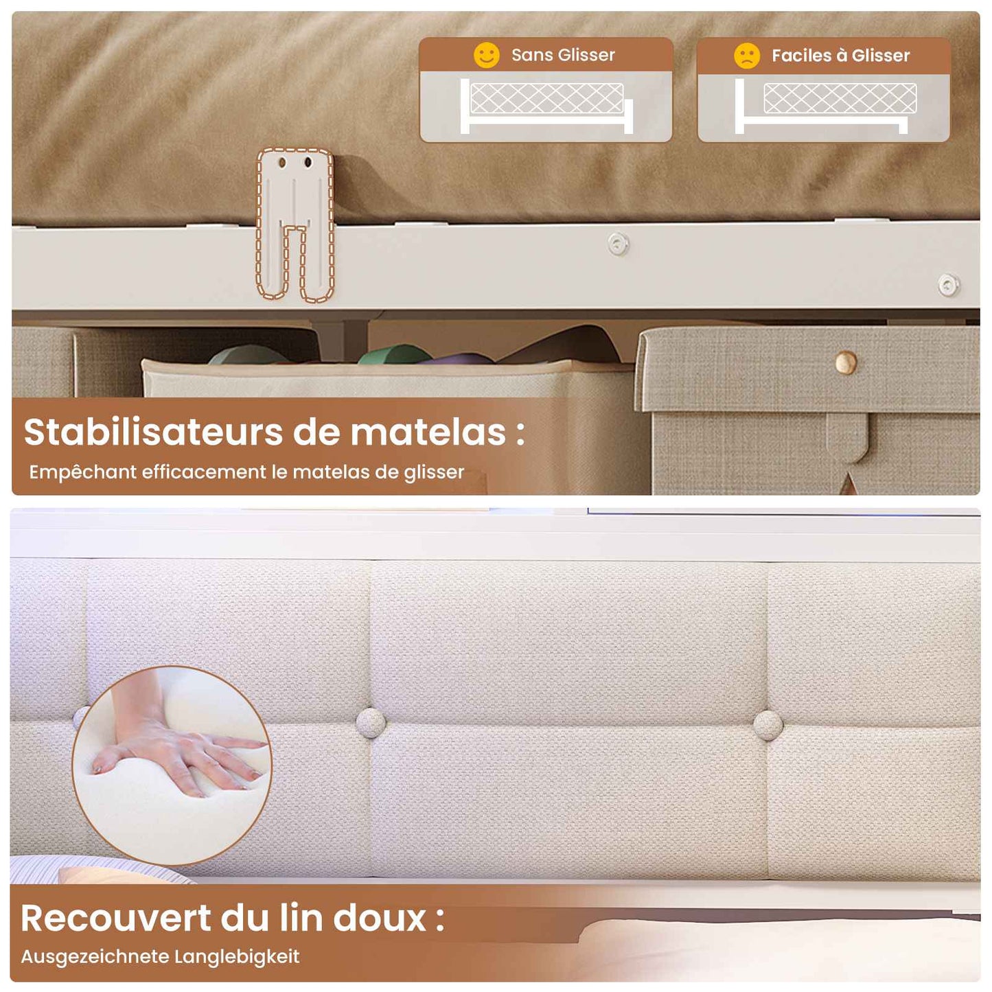 Canapé-lit pliant AOGLLATI 90 x 200 avec multiprise et éclairage LED canapé-lit rembourré doté de 6 compartiments de rangement et d'un espace de rangement sous le lit